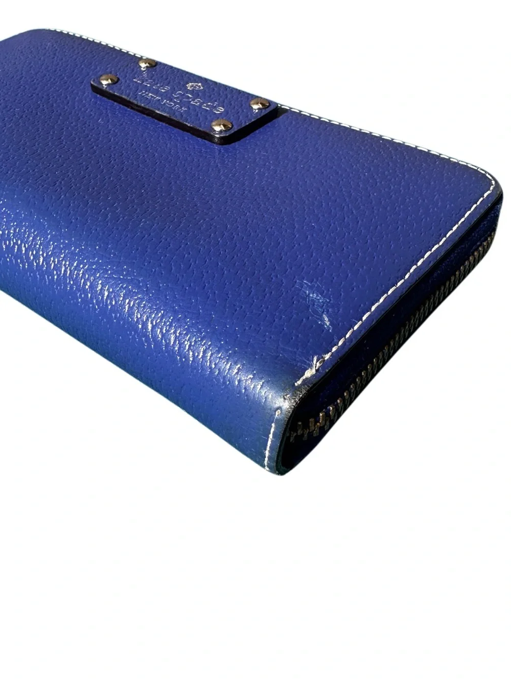 KATE SPADE Pebbled Leather Zip Around Wallet Blue Still Good For Some More Fun